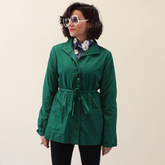 (SOLD) Vintage 70s Kelly Green Coat Jacket Size S - Picture 3 of 7
